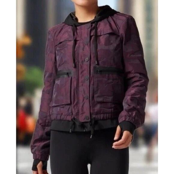 Blanc Noir Purple Camo Hooded S Women's Bomber Jacket Zip Up - Picture 1 of 8